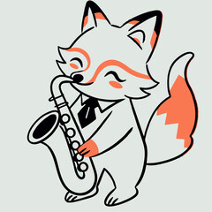 Cute Cartoon Fox Playing Saxophone Illustration
