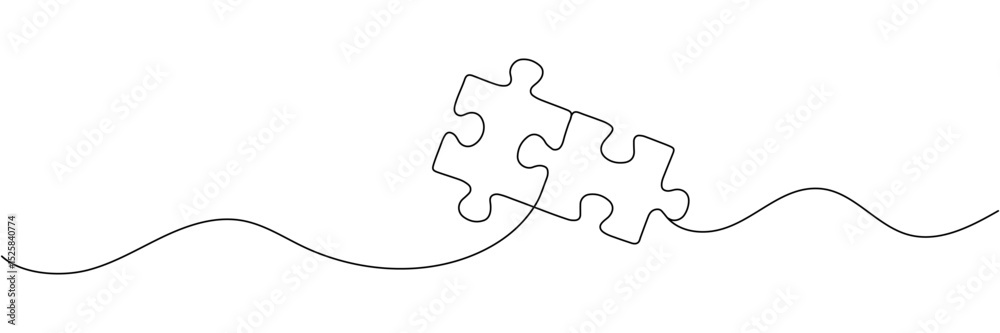 Wall mural continuous single line drawing of four puzzle pieces. problem solving and solution business metaphor