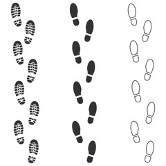 Foot boot print trail set vector