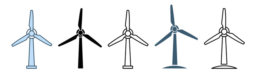 Wind turbine vector silhouettes. Windmill vector icons. Wind turbine icons. Wind power icons. Alternative energy symbols. Editable stroke © Vasyl Yurlov