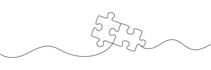 Continuous single line drawing of four puzzle pieces. Problem solving and solution business metaphor. One line drawing of puzzle piece for idea, business, thinking process, creativity. Editable stroke