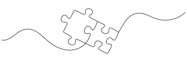 Continuous single line drawing of four puzzle pieces. Problem solving and solution business metaphor. One line drawing of puzzle piece for idea, business, thinking process, creativity. Editable stroke