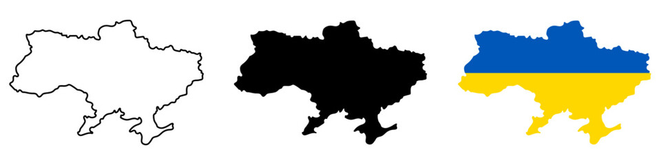 Ukraine map set, outline, and silhouette. Editable stroke.