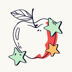 Cute Cartoon Apple with Stars: Back to School Illustration