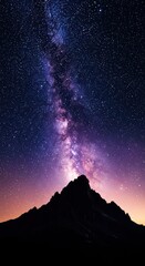Mountain silhouette against milky way galaxy