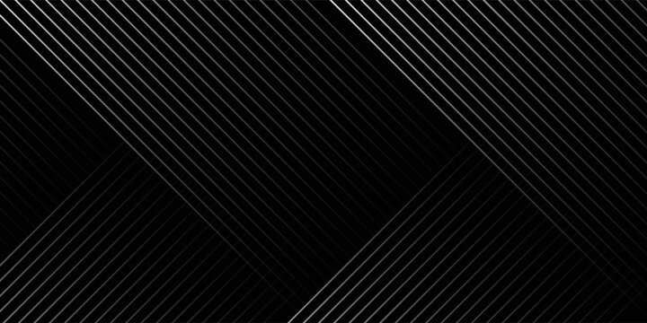 black background with shiny diagonal dynamic lines wallpaper. Black and white abstract tech geometric linear background