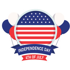 Generate AI Activity Illustation. Vector illustration of Round American flag badge with red, white, and blue balloons celebrating Independence Day on July 4th. Isolated on background