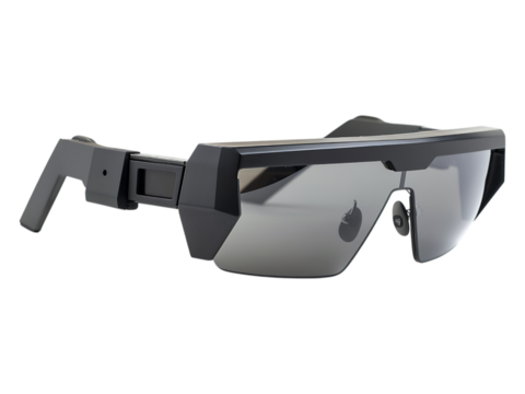 Close up of gray augmented reality glasses onwhite or transparent background.