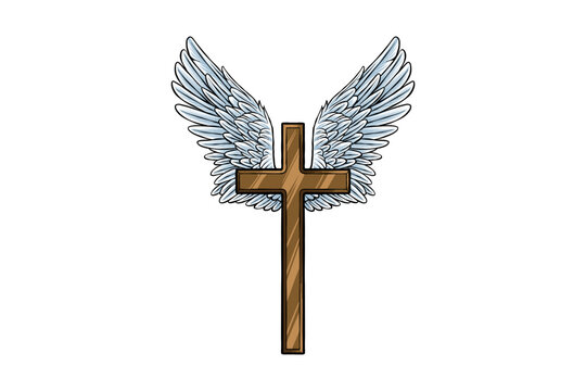 illustration of a cross with angel wings