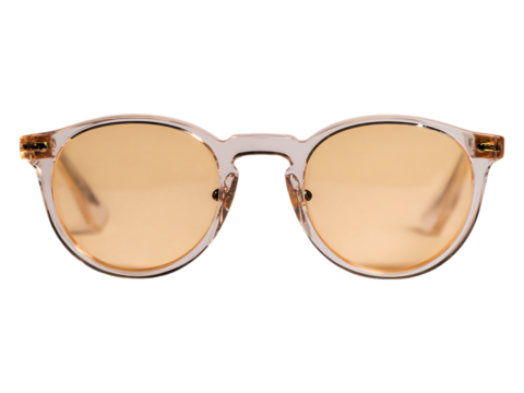 Isolated round sunglasses with orange lenses on white or transparent background.