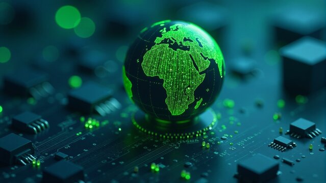 Green Earth On Circuit Board Concept - Powered by Adobe