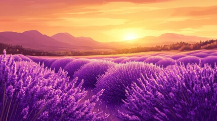 Lavender Sunset: A Serene Landscape