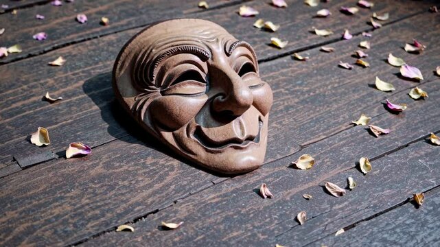 Antique Commedia Mask on Stage Floor