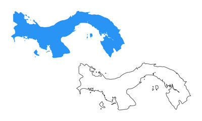 Panama country map. Map in various outline and blue silhouette styles