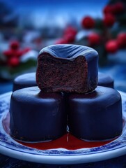 Dark chocolate truffles on a plate