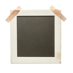 Beige Square Canvas Frame with Paper and Tape, Minimalist Blank Mockup for Art or Photo Presentation Isolated on White Background