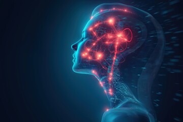 Futuristic Human Head with Digital Neural Pathways, AI and Technology Concept