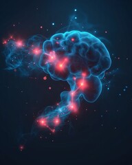 Obraz premium Abstract AI Brain Representation with Active Neural Network and Data Flow