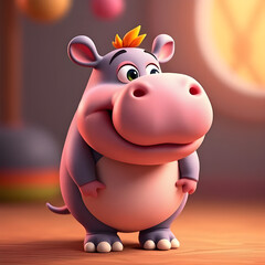 Naklejka premium Cute hippopotamus cartoon character.
