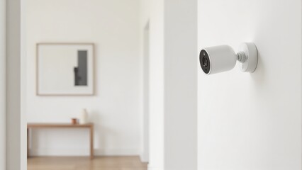 Security Camera Mounted On White Wall