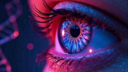 Close-up Of Eye With Dna Strand