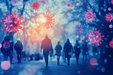 Fototapeta premium Illustration of Virus Spreading In society and Community Respiratory Infections , Generative AI