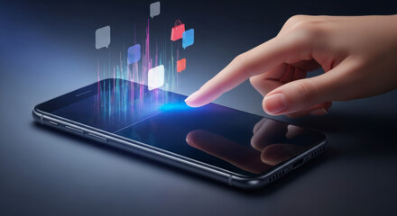 Interactive touch technology mobile device digital illustration modern environment close-up view user engagement concept