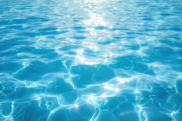 Fototapeta premium Close-up view of sunlit blue water surface with shimmering light reflections creating a peaceful and bright atmosphere