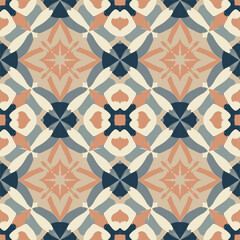 A geometric flower pattern without a patch on the ground, a cream color, a blue flower pattern alternating with a son color, is used for vector-style tile wallpaper.