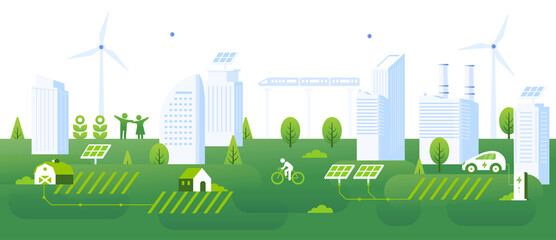 Sustainable Green City Background Illustration Ecology and environment city scape save energy the world clipart