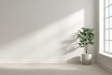 Fototapeta premium Modern Interior Scene with Empty Wall and Plant for Copy Space Display