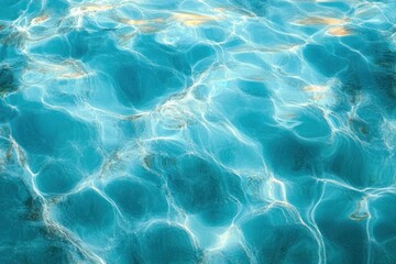Obraz premium Clear turquoise water surface with gentle ripples reflecting sunlight creating shimmering patterns