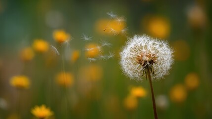 Naklejka premium Close-up of dandelion seeds floating