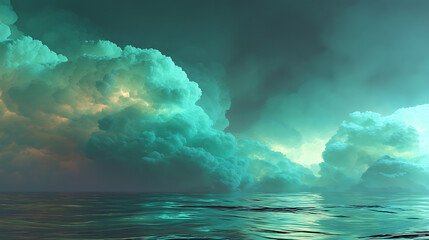 Concept of irregular green clouds and wavy sea breeze
