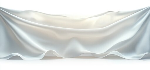 Soft flowing white fabric with gentle folds and waves creating smooth, elegant, and serene visual texture against a seamless white background