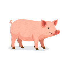 pink pig cartoon standing on white background.