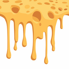 Melting yellow cheese drips downward with visible holes on a white background.