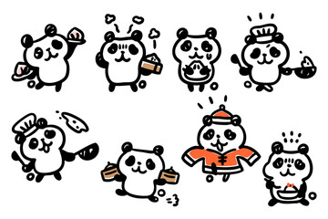 手描きのパンダキャラのイラストセット⑤（食べ物他）