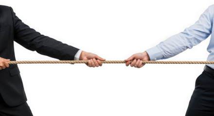 Two people pulling a rope in a tug of war with a transparent background isolated shot