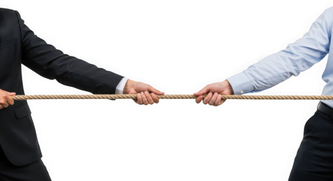 Two people pulling a rope in a tug of war with a transparent background isolated shot