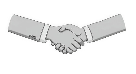 A gray scale illustration of two people shaking hands in a business deal on transparent background