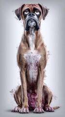 Obraz premium A bored dog, sitting, in a digital art style