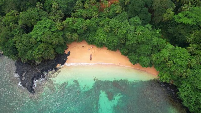 From above the Margarida beach and the wonderful coast of Principe Island,in S&atilde;o Tom&eacute;,Africa.