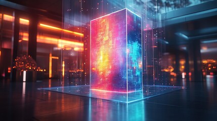 A glowing holographic diversity chart displayed in a futuristic business environment