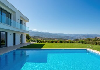 Modern villa with swimming pool overlooking a beautiful mountain view
