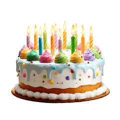 Colorful birthday cake glows brightly