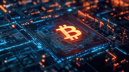 A glowing blockchain analytics dashboard displaying a rising cryptocurrency chart 