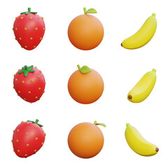 strawberry orange banana 3D Icon Graphic
