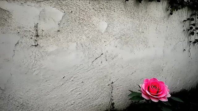 Pink Roses Against Weathered Wall