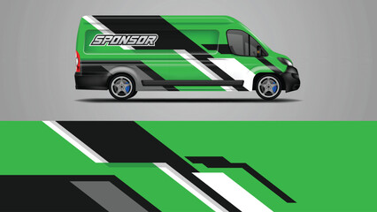 Green van wrap vector design, livery vehicle ready editable and print